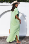 Crinkled Buttons Maxi Beach Dress with Slits Swimear Coverups