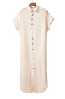 Crinkled Buttons Maxi Beach Dress with Slits Swimear Coverups