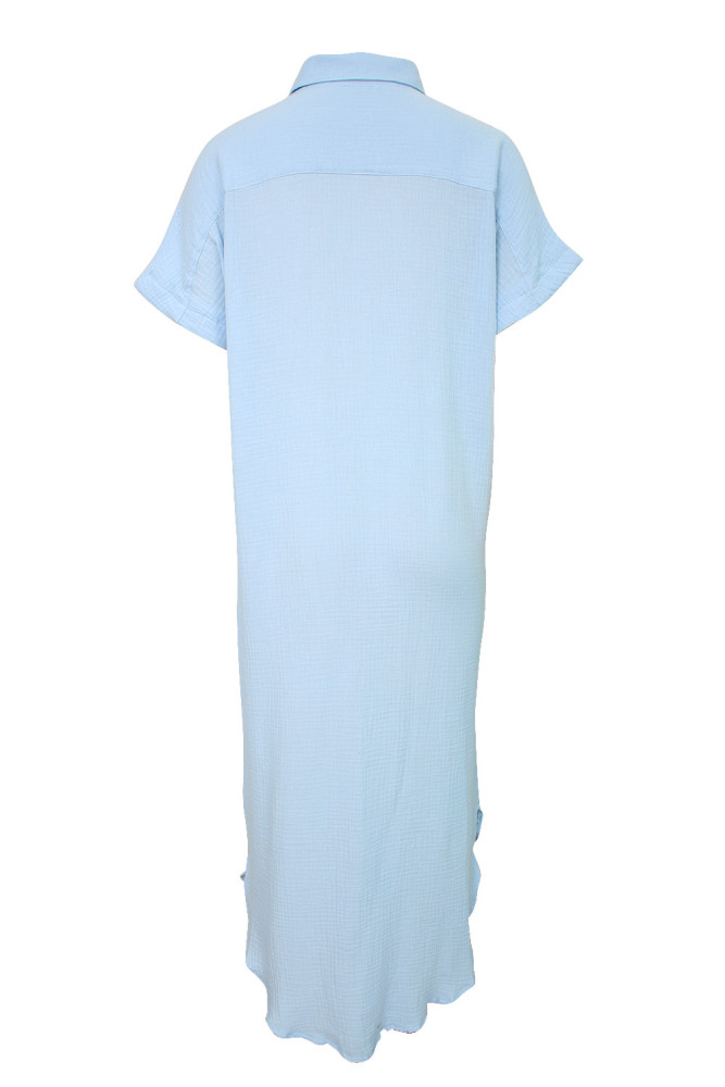 Crinkled Buttons Maxi Beach Dress with Slits Swimear Coverups