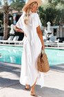 Crinkled Buttons Maxi Beach Dress with Slits Swimear Coverups