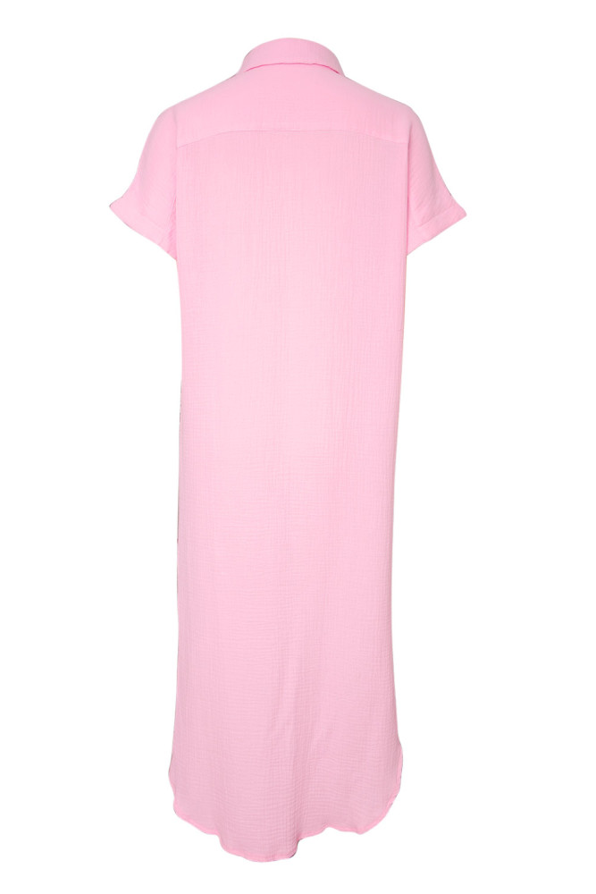 Crinkled Buttons Maxi Beach Dress with Slits Swimear Coverups