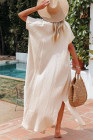 Crinkled Buttons Maxi Beach Dress with Slits Swimear Coverups