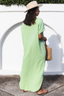 Crinkled Buttons Maxi Beach Dress with Slits Swimear Coverups