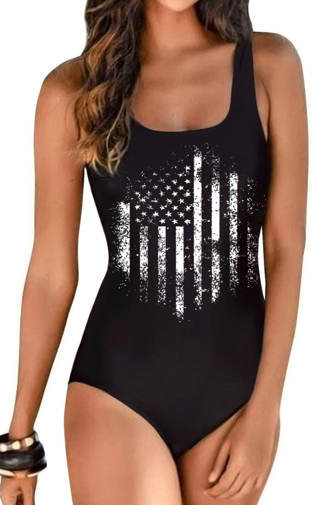America Flag One Piece Swimsuit High Cut Bathing Suits Swimwear for Women