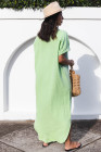 Crinkled Buttons Maxi Beach Dress with Slits Swimear Coverups