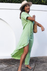 Crinkled Buttons Maxi Beach Dress with Slits Swimear Coverups