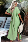 Crinkled Buttons Maxi Beach Dress with Slits Swimear Coverups
