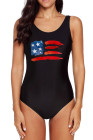 America Flag One Piece Swimsuit High Cut Bathing Suits Swimwear for Women