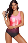 America Flag One Piece Swimsuit High Cut Bathing Suits Swimwear for Women