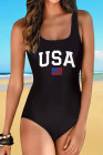 America Flag One Piece Swimsuit High Cut Bathing Suits Swimwear for Women