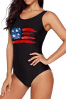 America Flag One Piece Swimsuit High Cut Bathing Suits Swimwear for Women
