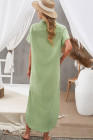 Crinkled Buttons Maxi Beach Dress with Slits Swimear Coverups