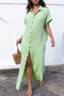 Crinkled Buttons Maxi Beach Dress with Slits Swimear Coverups