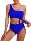One Shoulder High Cut 2 Piece Bikini Set Bathing Suit