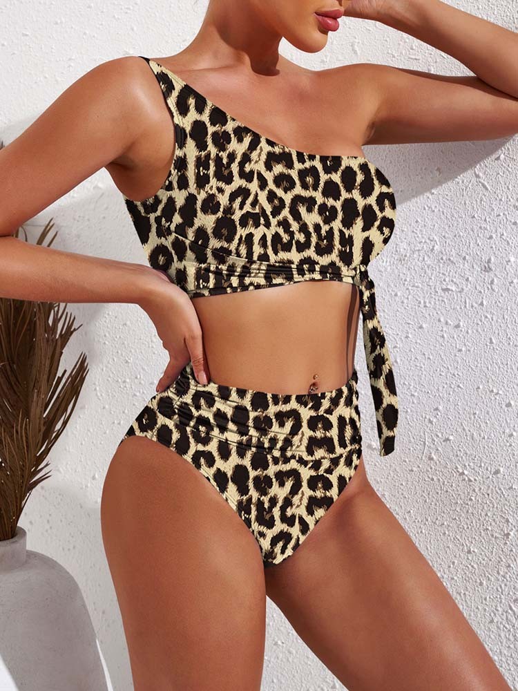 One Shoulder High Cut 2 Piece Bikini Set Bathing Suit