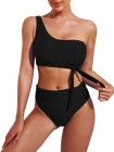 One Shoulder High Cut 2 Piece Bikini Set Bathing Suit