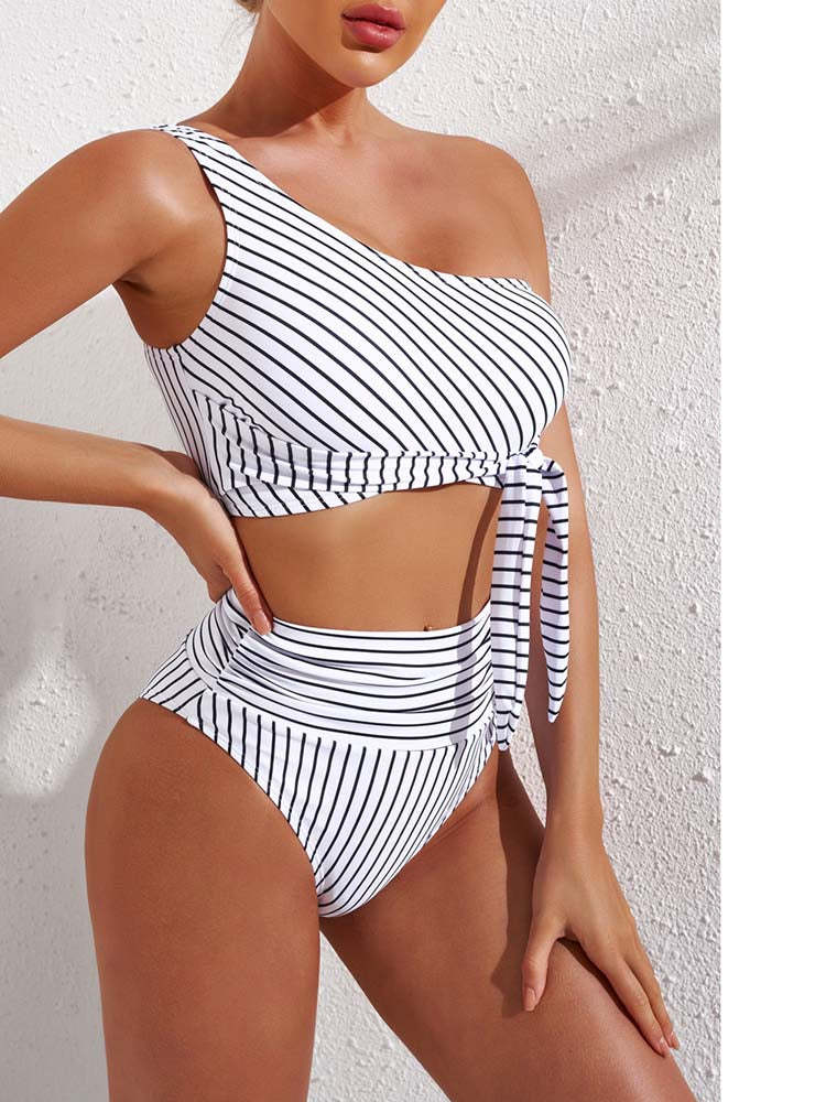 One Shoulder High Cut 2 Piece Bikini Set Bathing Suit