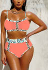 Women's 2 Piece Bikini Set Color Block High Waist Swimsuits With Button