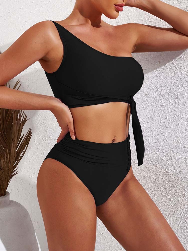One Shoulder High Cut 2 Piece Bikini Set Bathing Suit