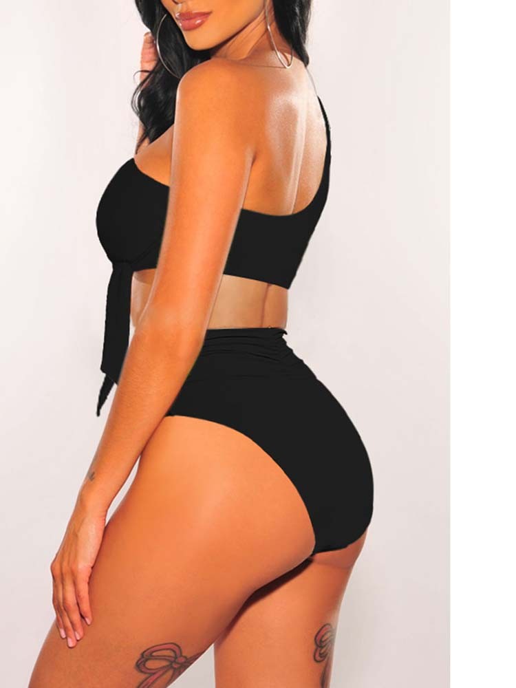 One Shoulder High Cut 2 Piece Bikini Set Bathing Suit