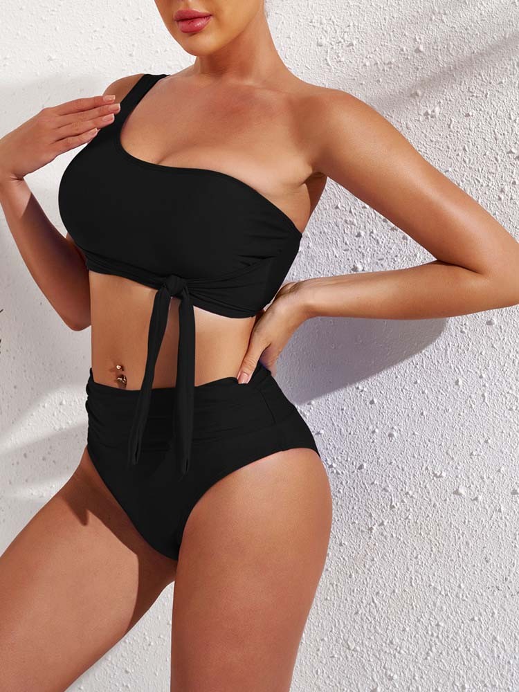 One Shoulder High Cut 2 Piece Bikini Set Bathing Suit