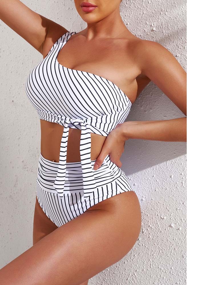 One Shoulder High Cut 2 Piece Bikini Set Bathing Suit