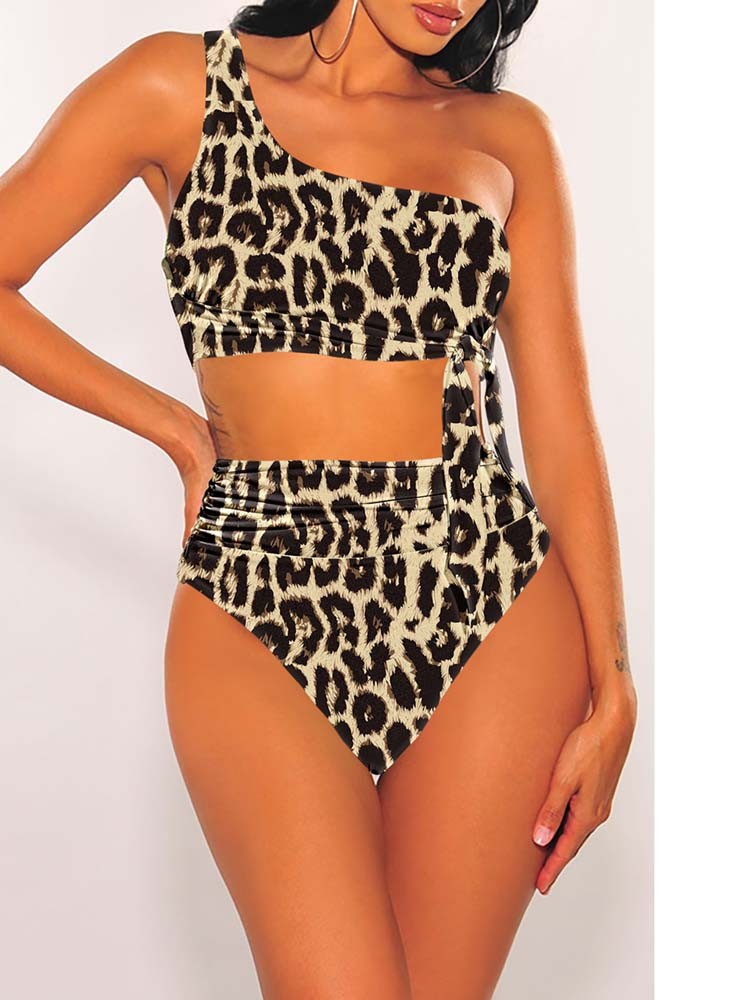 One Shoulder High Cut 2 Piece Bikini Set Bathing Suit