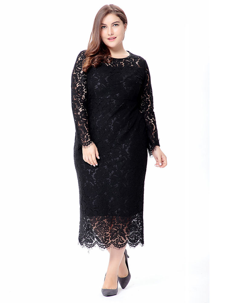 Plus Size Flared Sleeve Lace Dress