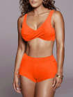 Women Two Piece Swimsuit Twist Bikini Tops with High Waisted Boyleg Bathing Suit