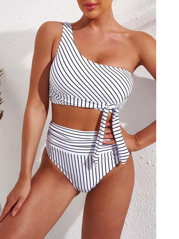 One Shoulder High Cut 2 Piece Bikini Set Bathing Suit