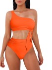 One Shoulder High Cut 2 Piece Bikini Set Bathing Suit