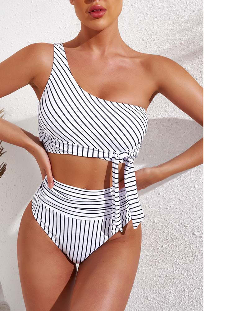 One Shoulder High Cut 2 Piece Bikini Set Bathing Suit