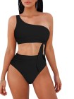One Shoulder High Cut 2 Piece Bikini Set Bathing Suit