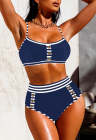 Women's 2 Piece Bikini Set Color Block High Waist Swimsuits With Button