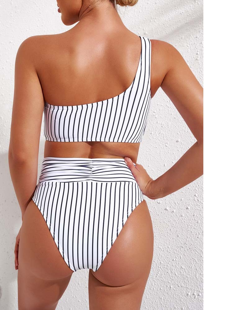 One Shoulder High Cut 2 Piece Bikini Set Bathing Suit