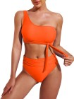 One Shoulder High Cut 2 Piece Bikini Set Bathing Suit
