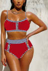 Women's 2 Piece Bikini Set Color Block High Waist Swimsuits With Button