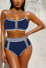 Women's 2 Piece Bikini Set Color Block High Waist Swimsuits With Button
