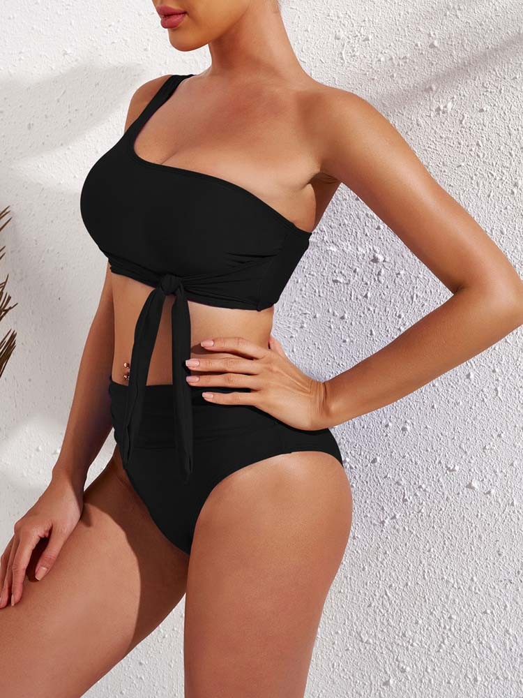 One Shoulder High Cut 2 Piece Bikini Set Bathing Suit
