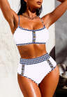 Women's 2 Piece Bikini Set Color Block High Waist Swimsuits With Button