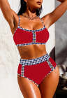 Women's 2 Piece Bikini Set Color Block High Waist Swimsuits With Button