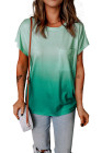 Womens Ombre Tie-dye Cap Sleeve T-Shirt with Pocket