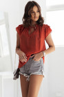 Ladies Tiered Ruffled Drawstring V Neck Blouse Top
