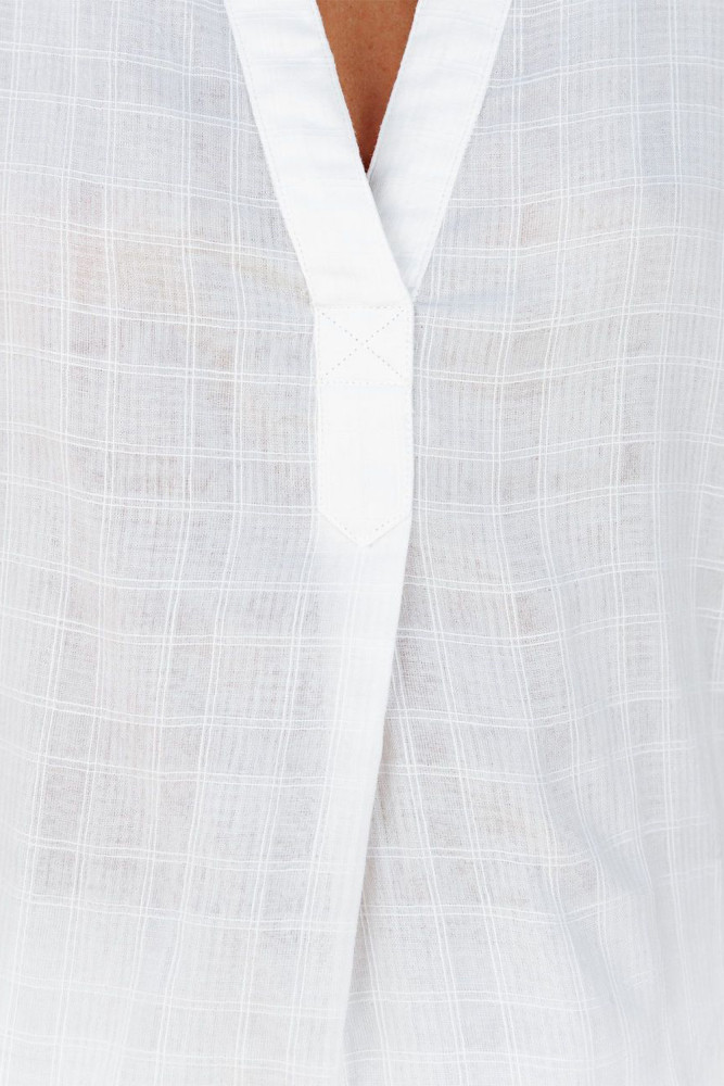 Striped Plaid Print Loose V Neck Short Sleeve Shirt with Slits