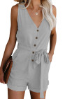 Women's V Neck Jumpsuits Sleeveless Romper Button Short Jumpsuit