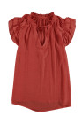 Ladies Tiered Ruffled Drawstring V Neck Blouse Top