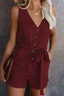 Women's V Neck Jumpsuits Sleeveless Romper Button Short Jumpsuit