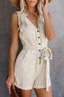 Women's V Neck Jumpsuits Sleeveless Romper Button Short Jumpsuit
