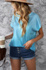 Womens Ombre Tie-dye Cap Sleeve T-Shirt with Pocket