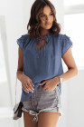 Ladies Tiered Ruffled Drawstring V Neck Blouse Top